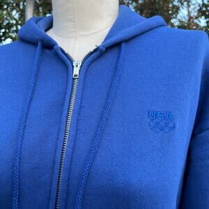 Vintage 1990s USA Olympics Zip-Up Hoodie Sweatshirt Unisex Medium Blue